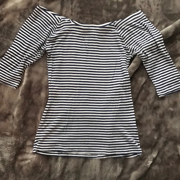 Navy and White Stripped Off the Shoulder Top - Picture 1 of 2
